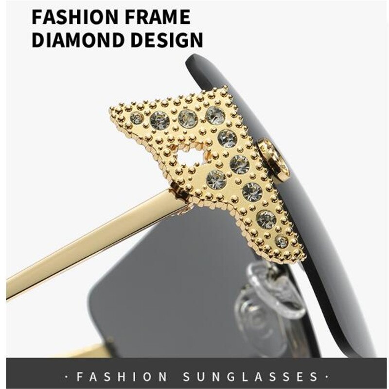 Women's big frame one-piece sunglasses Metal diamond casual sunglasses Fashion oversized glasses