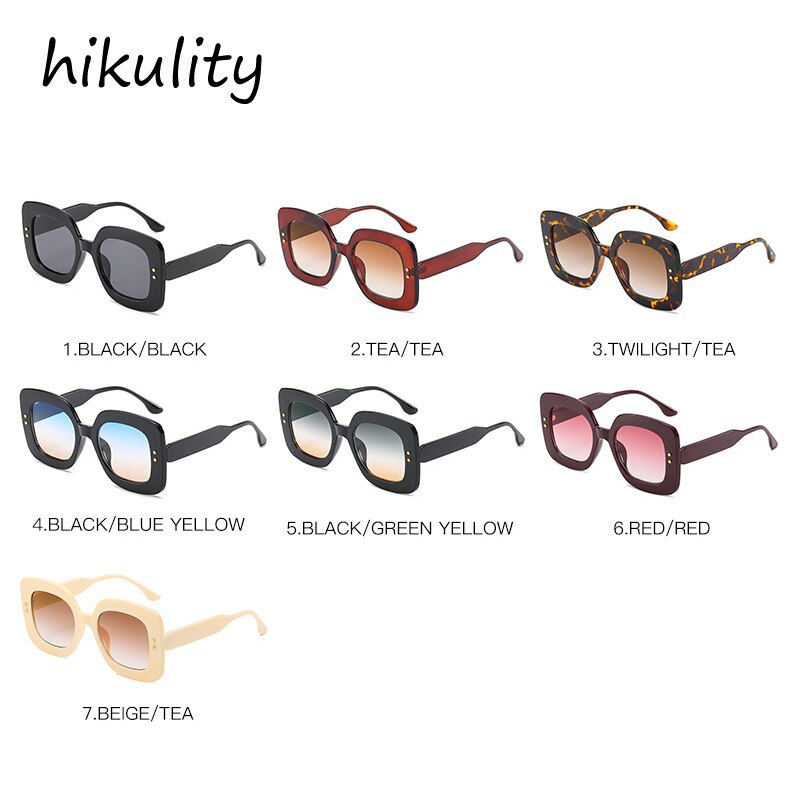 Vintage Rivet Square Sunglasses For Women New Fashion Gradient Black Uv400 Sun Glasses Female Red Brown Elegant Shades Overszied