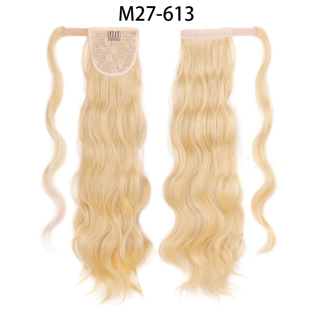 XINRAN Synthetic Long Hollywood Wave Ponytail Extension Wrap Around Ponytail Clip in Hair Extensions for Women Black Blonde Red