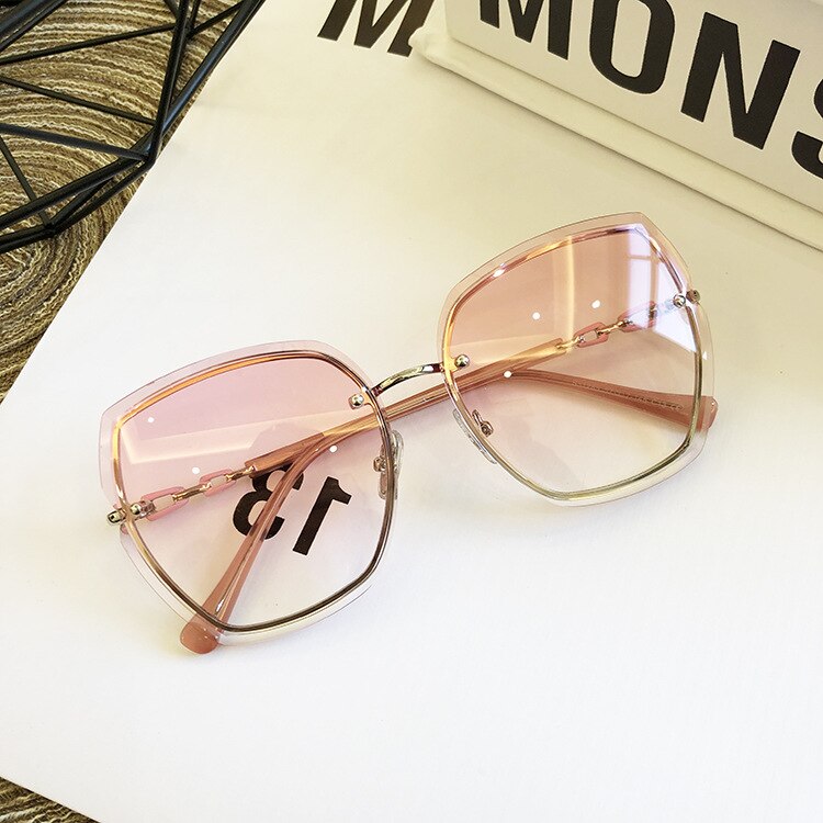 Famous Brand Design Rimless Women Sunglasses Luxury Glasses Lady Sun glass Woman 2023 Gradient Pink Blue Lens Eyeglasses Square