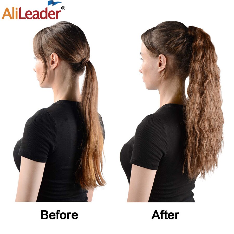 Synthetic Corn Wavy Ponytail 22Inch Long Curly Ponytail Wrap On Clip Hair Extensions Ombre Blonde Brown Fack Ponytail Hairpieces