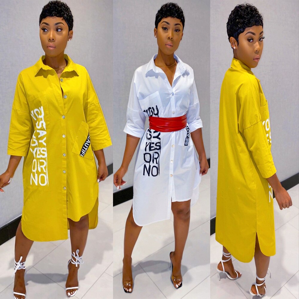 2019 Striped Long Sleeve Shirt Dress Women Turn-Down Collar Button Up Loose Blouse Dress Casual Streetwear Oversized Shirt Dress