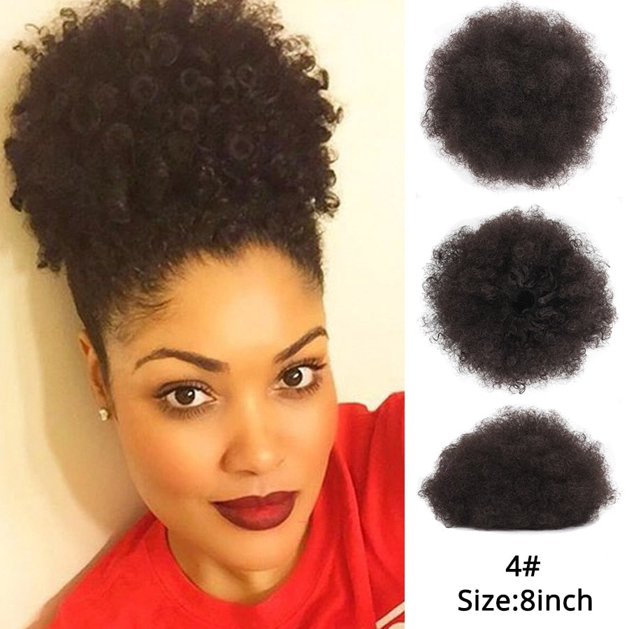 Alileader Synthetic New Kinky Hair Bun Claw Clip Ponytail Hair Extensions Drawsting Short Ponytail Fluffy Afro Short Hair Buns