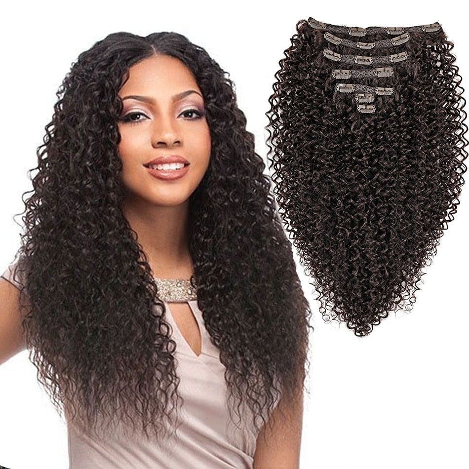 Synthetic Clip In Hair Extension Full Head Long 26”140g Afro Kinky Curly Fake Hair Pieces Clip-on Blacke Brown hairpin For Women