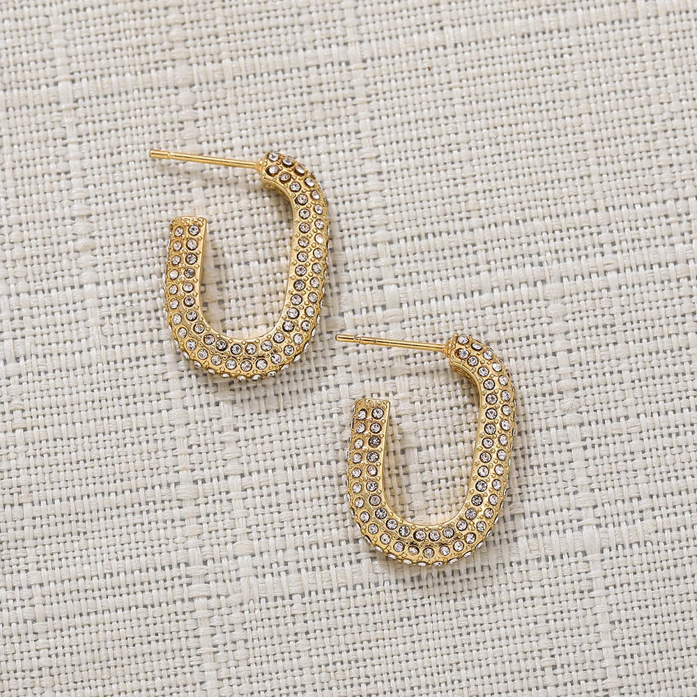 Fashion Geometric Rhinestone Round Pendant Earrings for Women Punk  Metal Twist Piercing Charm Earrings Jewelry Gifts
