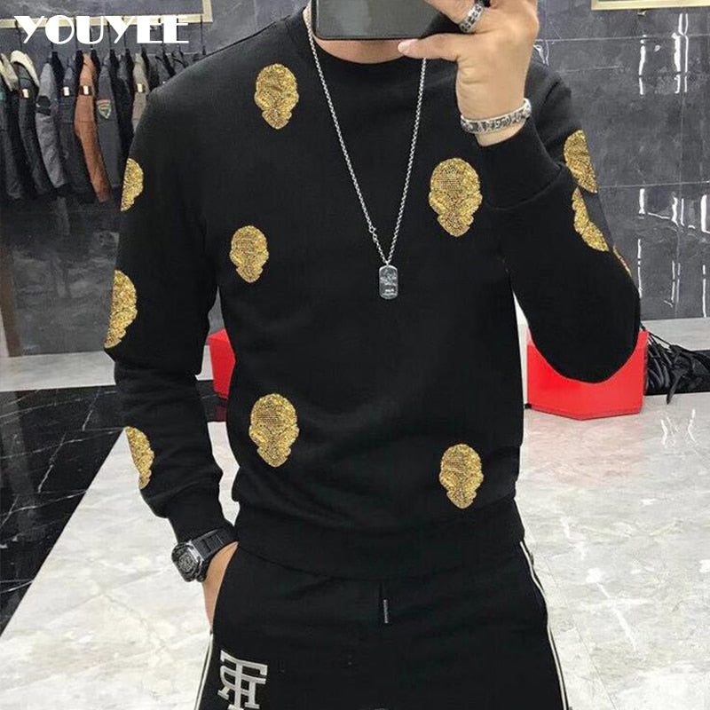 Man Hoodie Rhinestone Alien Casual Sweatshirt New Fashion Hoody Fleece Warm Streetwear High-Quality Men’s Clothing Winter Autumn