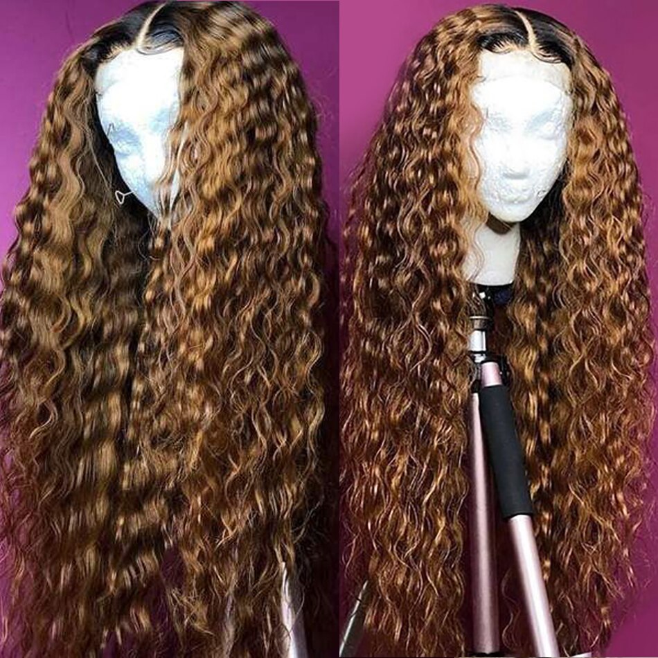 Peruvian Ginger Color Water Wave Curly Wig Remy Lace Front Human Hair Wigs Highlight Deep Wave Brown Frontal Wig for Black Women