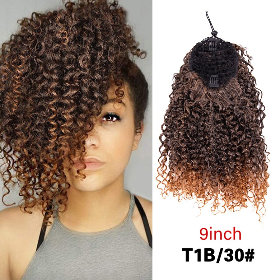 Puff Drawstring Ponytail Afro Kinky Curly Ponytail Hair Extension Ombre Synthetic Clip In Pony Tail Extension 9/13.5Inch Pontail