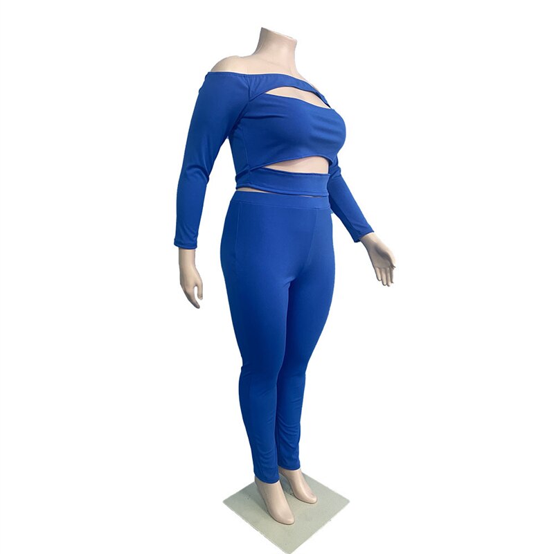Sexy Outfit Clubwear Two Piece Set Women Backless Off Shoulder Top and Pants Bodycon Plus Size Clothing Dropshipping Wholesale
