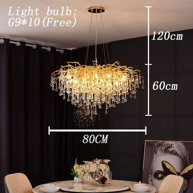 Nordic Luxury Crystal LED Chandelier LOFT Villa Large Lustre Ceiling Chandeliers for Living Room Hotel Home Lamp Indoor Lighting