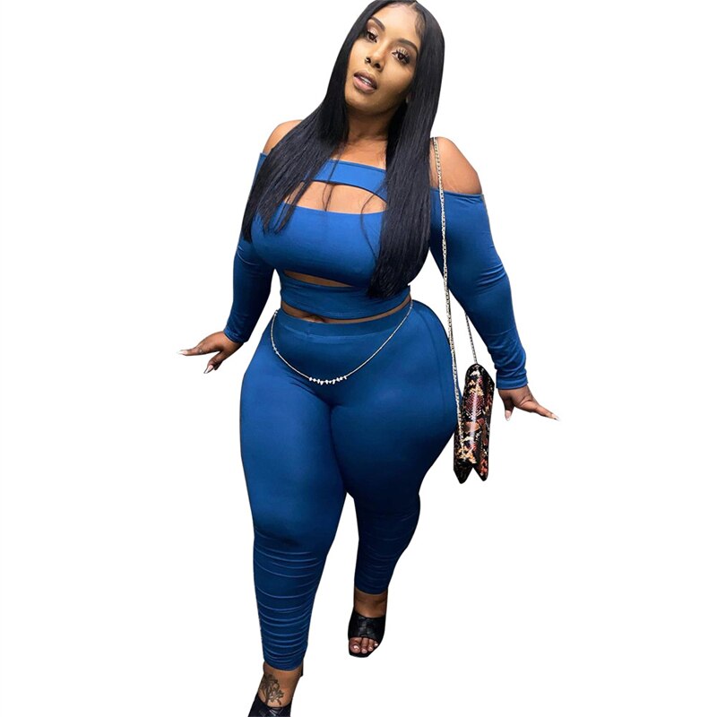 Sexy Outfit Clubwear Two Piece Set Women Backless Off Shoulder Top and Pants Bodycon Plus Size Clothing Dropshipping Wholesale