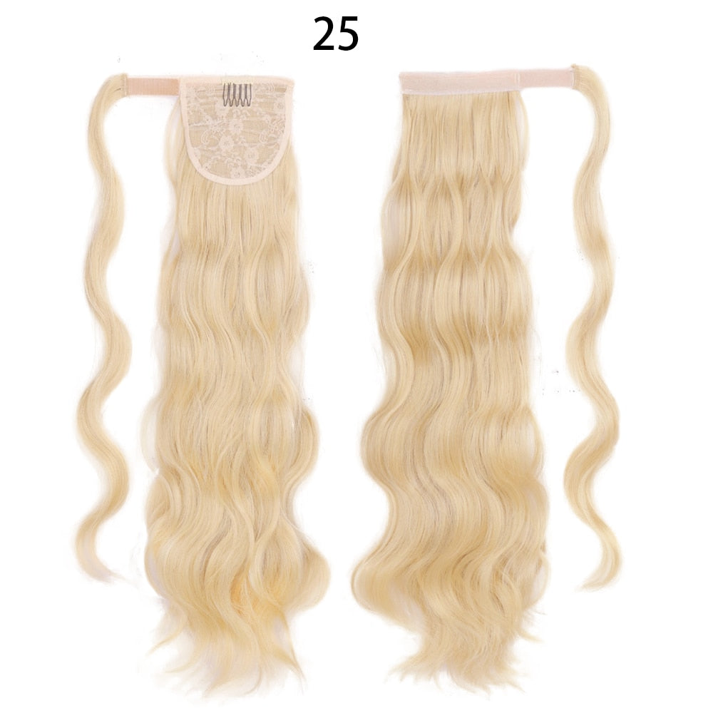XINRAN Synthetic Long Hollywood Wave Ponytail Extension Wrap Around Ponytail Clip in Hair Extensions for Women Black Blonde Red
