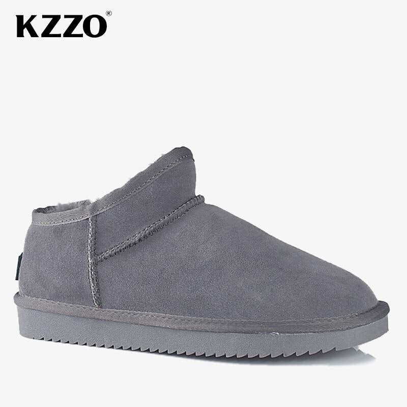 KZZO Mini Ankle Men Snow Boots Sheepskin Leather Natural Fur Wool Lined Winter Warm Non-slip Short Waterproof Australian Classic