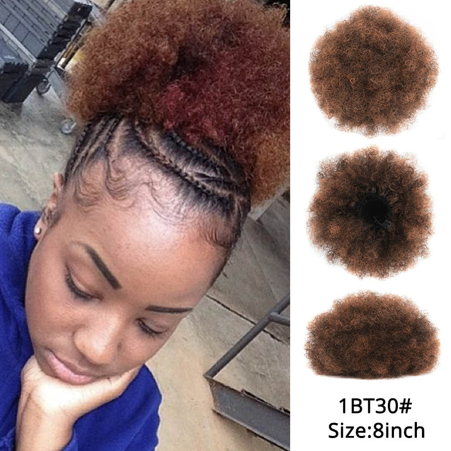 Alileader Synthetic New Kinky Hair Bun Claw Clip Ponytail Hair Extensions Drawsting Short Ponytail Fluffy Afro Short Hair Buns