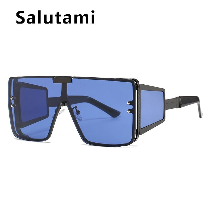 Unique Sexy Cool One Piece Sunglasses For Women And Men Luxury Brand Flat Wide Leg Alloy Sun Glasses Female Square Hip Hop Shade