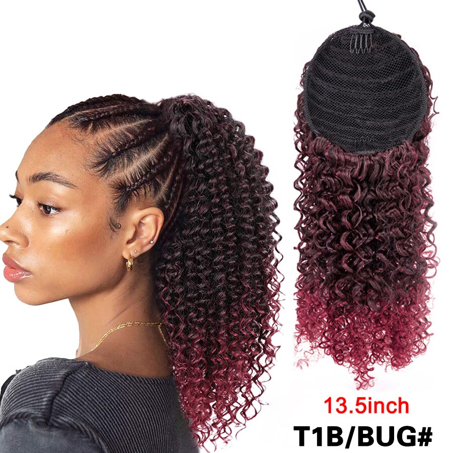 Puff Drawstring Ponytail Afro Kinky Curly Ponytail Hair Extension Ombre Synthetic Clip In Pony Tail Extension 9/13.5Inch Pontail