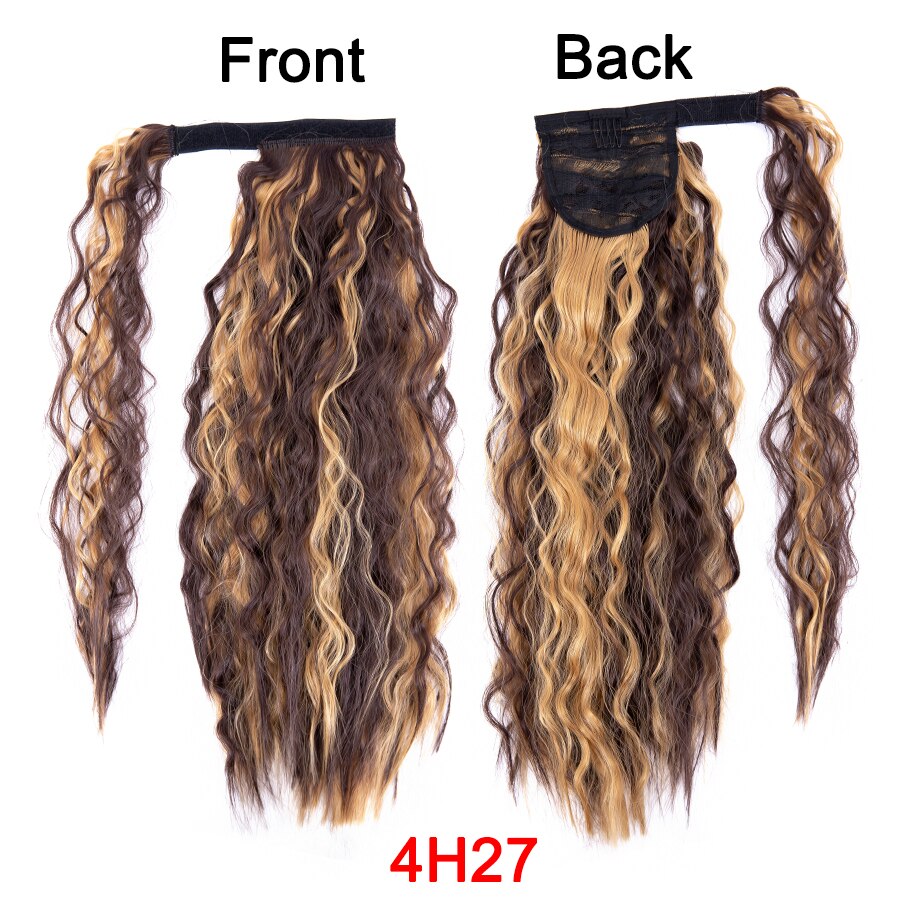 Synthetic Corn Wavy Ponytail 22Inch Long Curly Ponytail Wrap On Clip Hair Extensions Ombre Blonde Brown Fack Ponytail Hairpieces