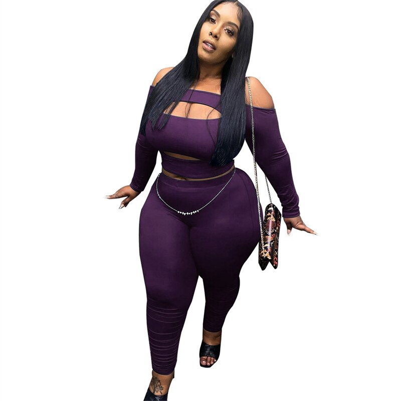 Sexy Outfit Clubwear Two Piece Set Women Backless Off Shoulder Top and Pants Bodycon Plus Size Clothing Dropshipping Wholesale