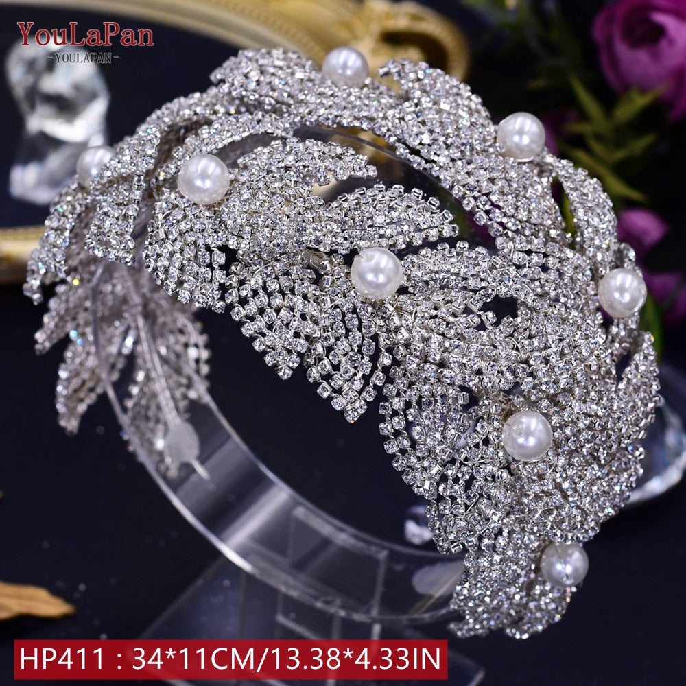 YouLaPan HP240 Luxury Bridal Crown Wedding Hair Accessories Bridal Tiara and Headdress Rhinestone Headband for Women Headpiece