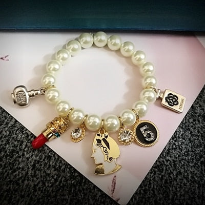 Korean Design Style Crystal Five Chain Bracelet For Women Pearl Flower Charm Jewelry