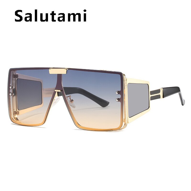 Unique Sexy Cool One Piece Sunglasses For Women And Men Luxury Brand Flat Wide Leg Alloy Sun Glasses Female Square Hip Hop Shade