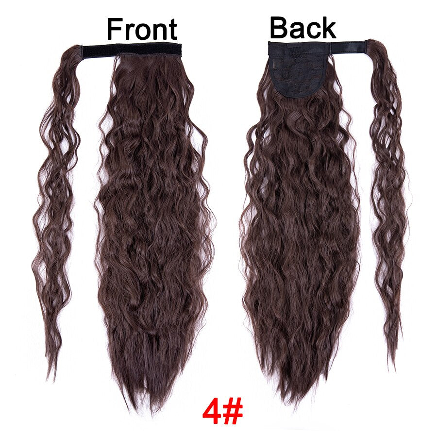 Synthetic Corn Wavy Ponytail 22Inch Long Curly Ponytail Wrap On Clip Hair Extensions Ombre Blonde Brown Fack Ponytail Hairpieces