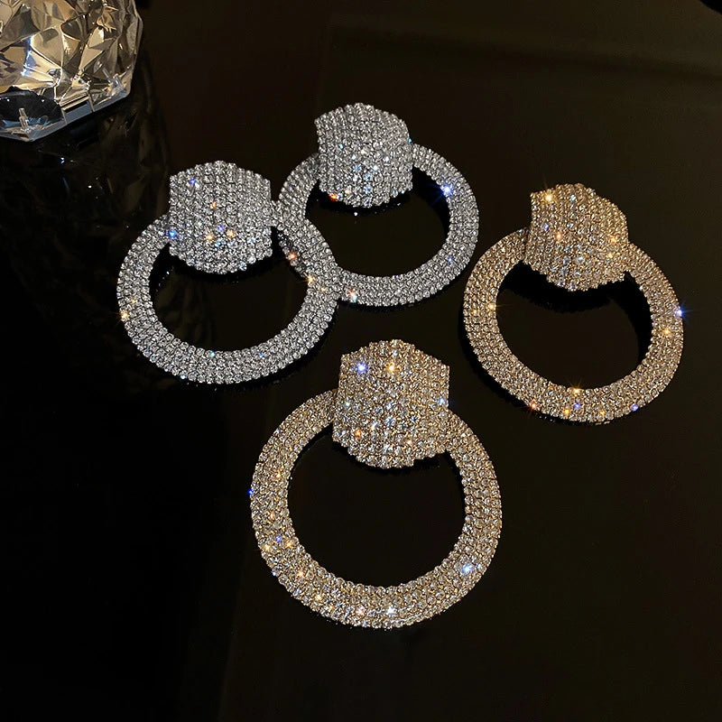 FYUAN Fashion Geometric Crystal Dangle Earrings for Women Oversize Round Rhinestones Earrings Party Jewelry Gifts