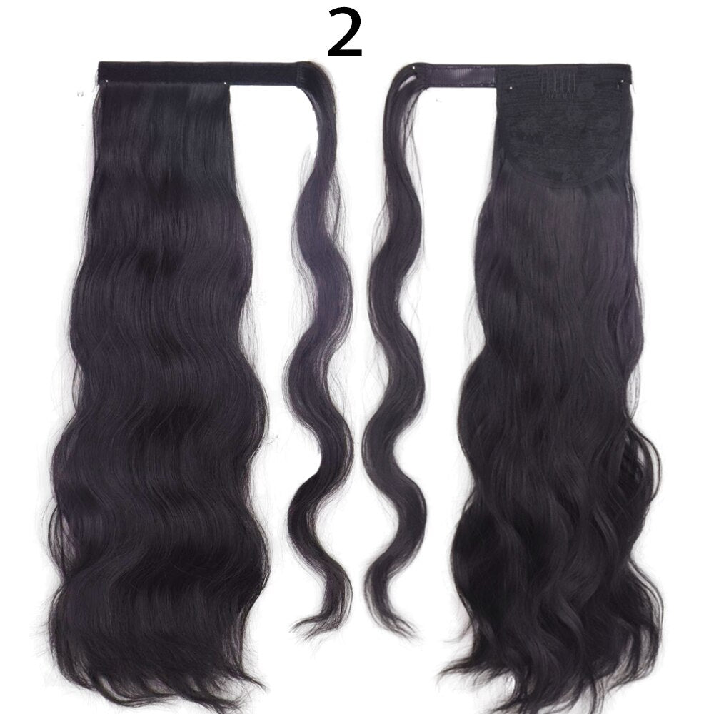 MerisiHair Synthetic Ponytail Extension Long Black Drawstring Wavy Ponytail Hair African American for Women Body Wavy Ponytail