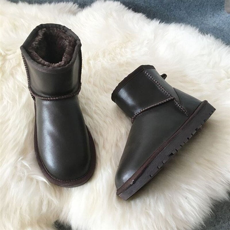 Hot Sale Snow Boots Women Waterproof Genuine Leather Ankle 100% Natural Wool Lined Winter Warm Shoes Rubber Boots Plus 35-44