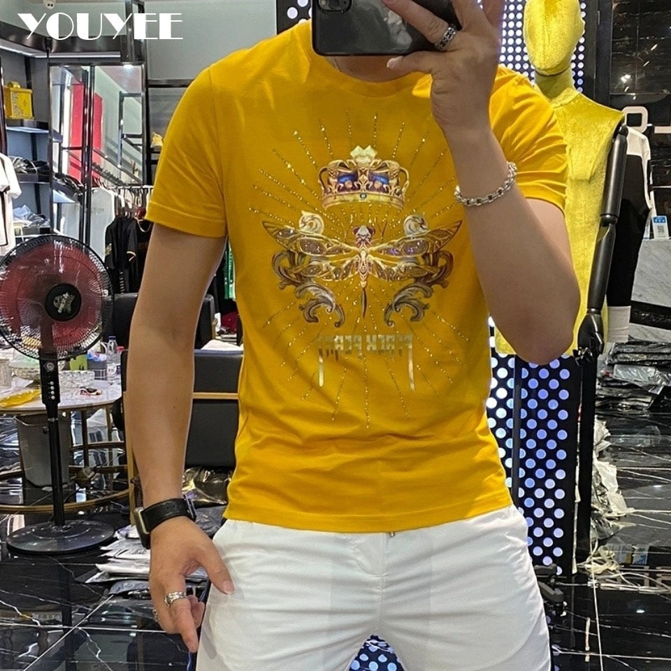 Men's T-shirt Slim Dragonfly Printing Handsome 2021 Summer New Personality Trend Fashionin In Europe Mercerized cotton Male Top