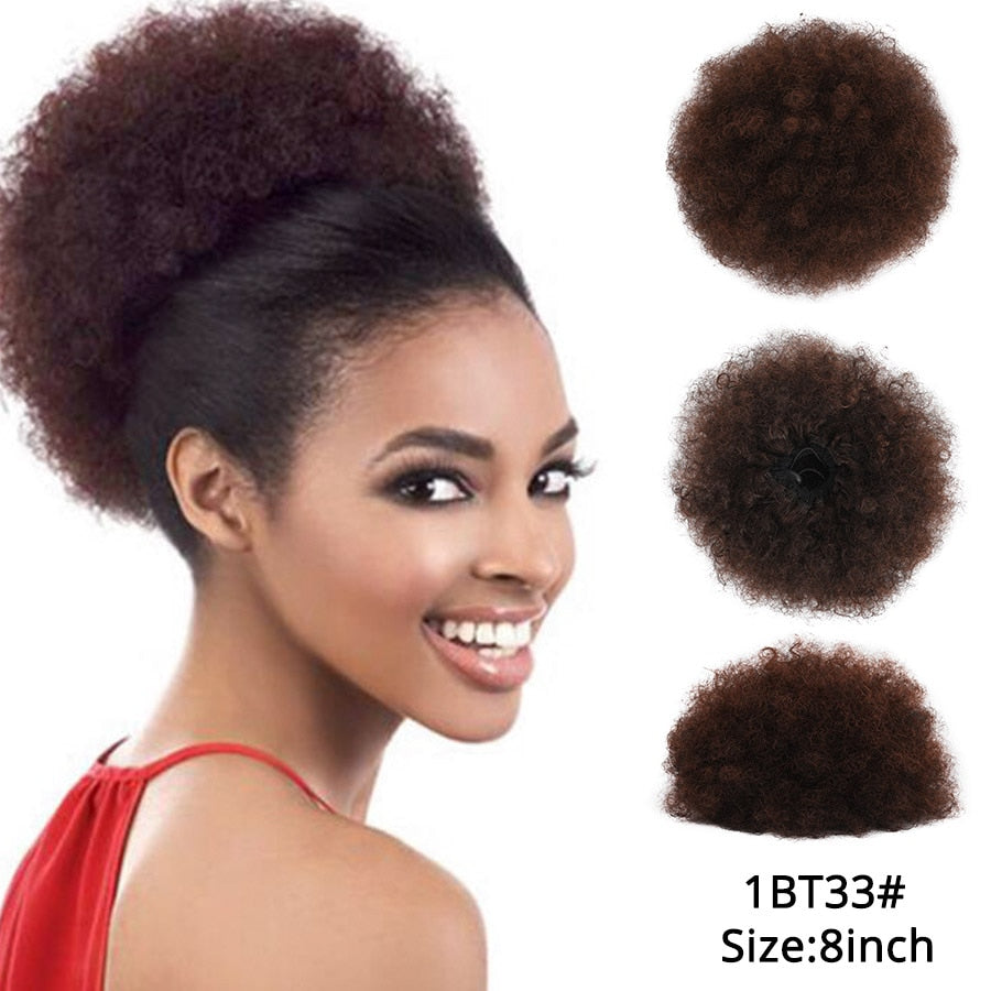 Alileader Synthetic New Kinky Hair Bun Claw Clip Ponytail Hair Extensions Drawsting Short Ponytail Fluffy Afro Short Hair Buns