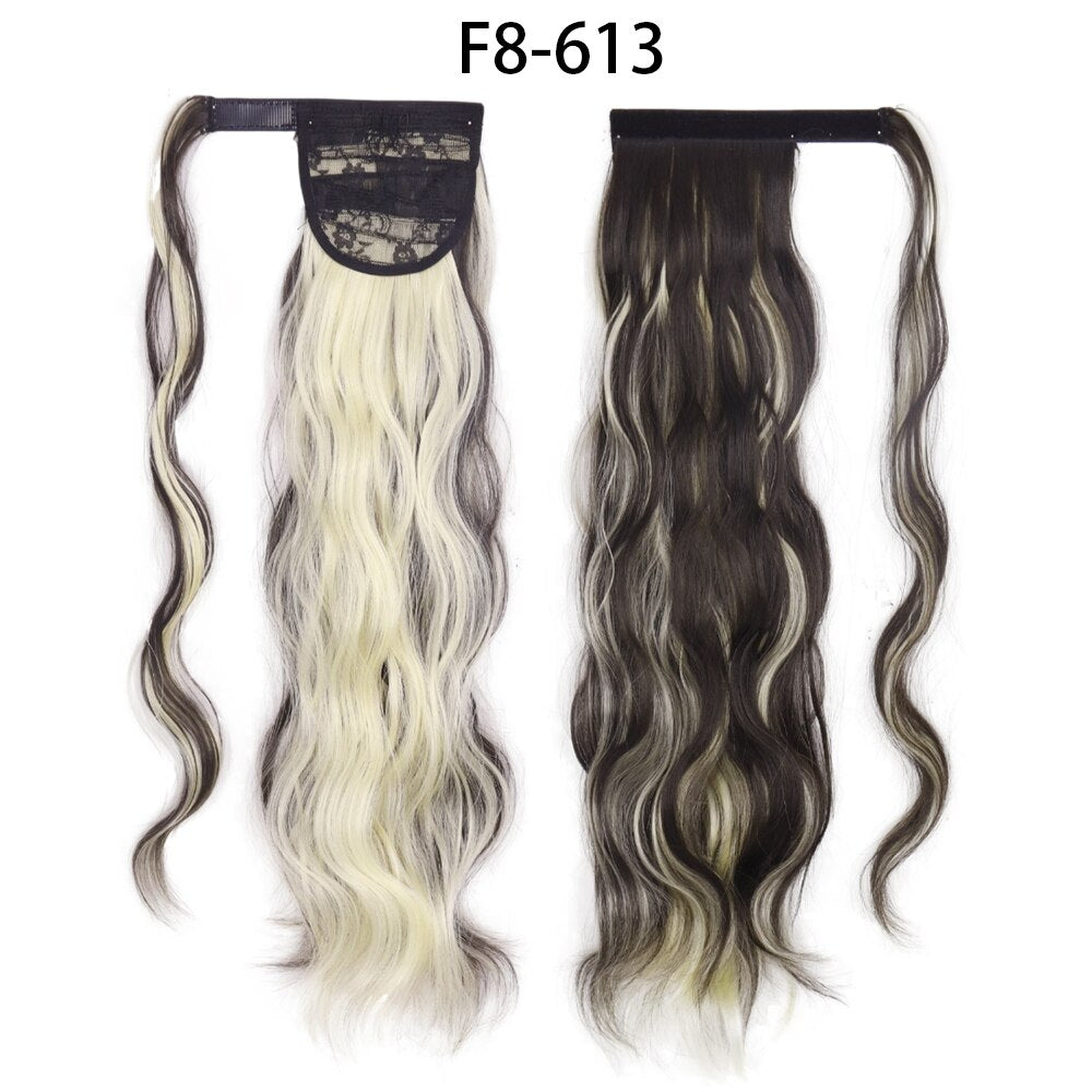 XINRAN Synthetic Long Hollywood Wave Ponytail Extension Wrap Around Ponytail Clip in Hair Extensions for Women Black Blonde Red