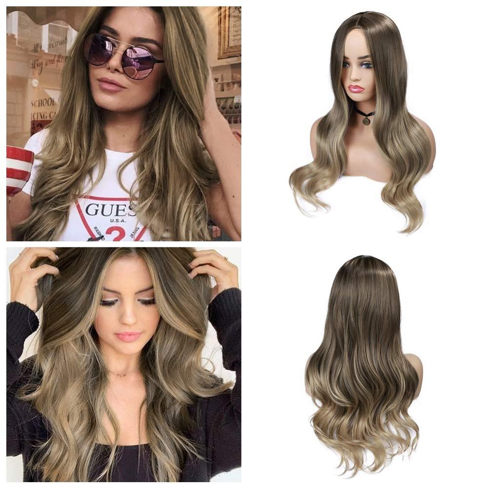 FAVE Long Wavy Wigs Ombre Gray To Watermelon Red Black Grey Purple Blue Brown Synthetic Hair For Black White Women Cosplay Party