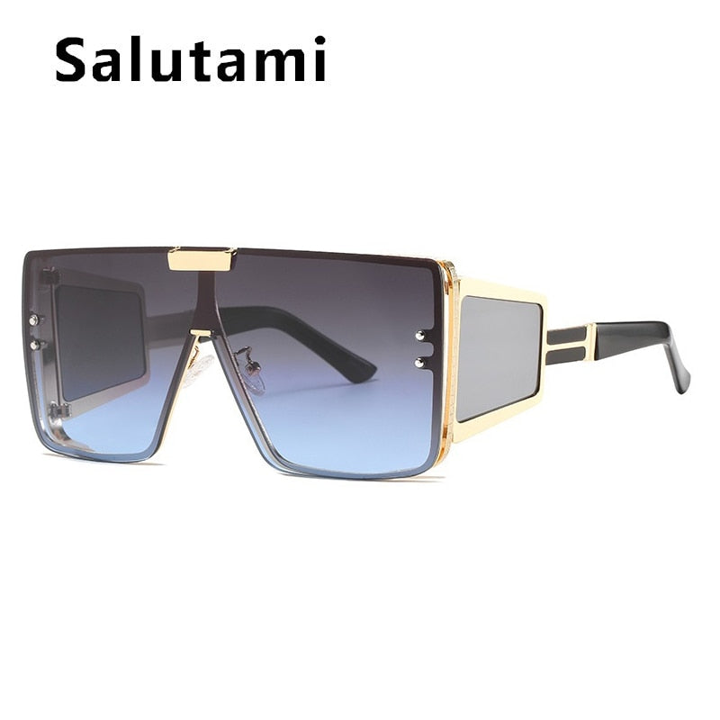 Unique Sexy Cool One Piece Sunglasses For Women And Men Luxury Brand Flat Wide Leg Alloy Sun Glasses Female Square Hip Hop Shade