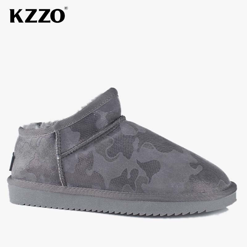 KZZO Mini Ankle Men Snow Boots Sheepskin Leather Natural Fur Wool Lined Winter Warm Non-slip Short Waterproof Australian Classic