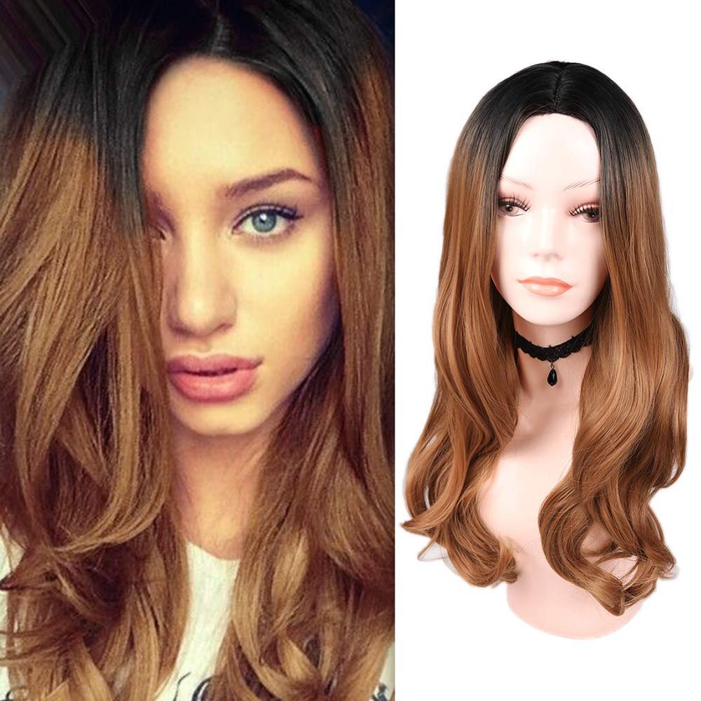 FAVE Long Wavy Wigs Ombre Gray To Watermelon Red Black Grey Purple Blue Brown Synthetic Hair For Black White Women Cosplay Party