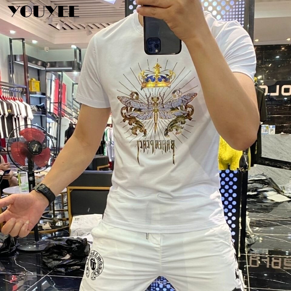 Men's T-shirt Slim Dragonfly Printing Handsome 2021 Summer New Personality Trend Fashionin In Europe Mercerized cotton Male Top