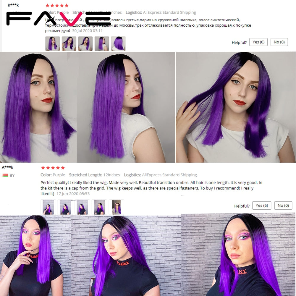FAVE Ombre Black Purple/Blonde/Grey/Flax Brown/ Straight Synthetic Wig Shoulder Length Middle Part Cosplay For Women's Daily Wig