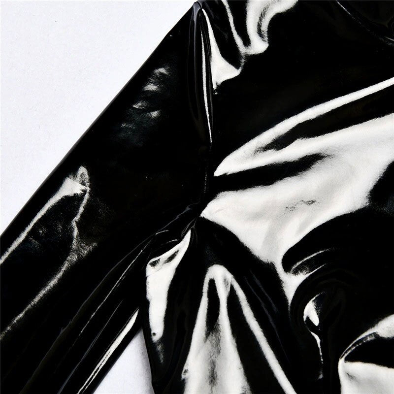 Sexy Women PVC Shiny High Cut Bodysuit Bandage One Piece Dance Wear Long Sleeve Latex Sexy Tight Matt Catsuit F75