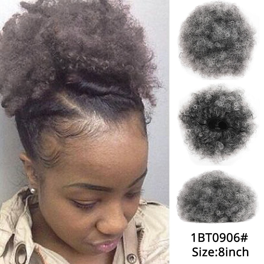 Alileader Synthetic New Kinky Hair Bun Claw Clip Ponytail Hair Extensions Drawsting Short Ponytail Fluffy Afro Short Hair Buns