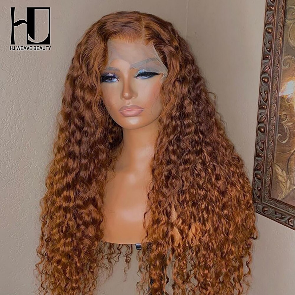 Peruvian Ginger Color Water Wave Curly Wig Remy Lace Front Human Hair Wigs Highlight Deep Wave Brown Frontal Wig for Black Women