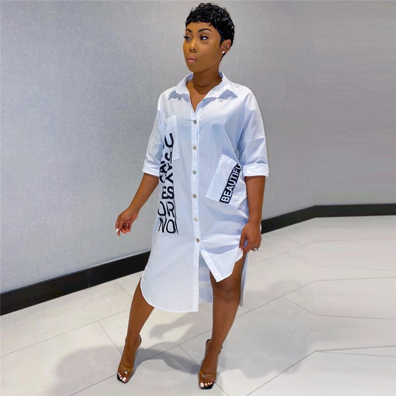 2019 Striped Long Sleeve Shirt Dress Women Turn-Down Collar Button Up Loose Blouse Dress Casual Streetwear Oversized Shirt Dress