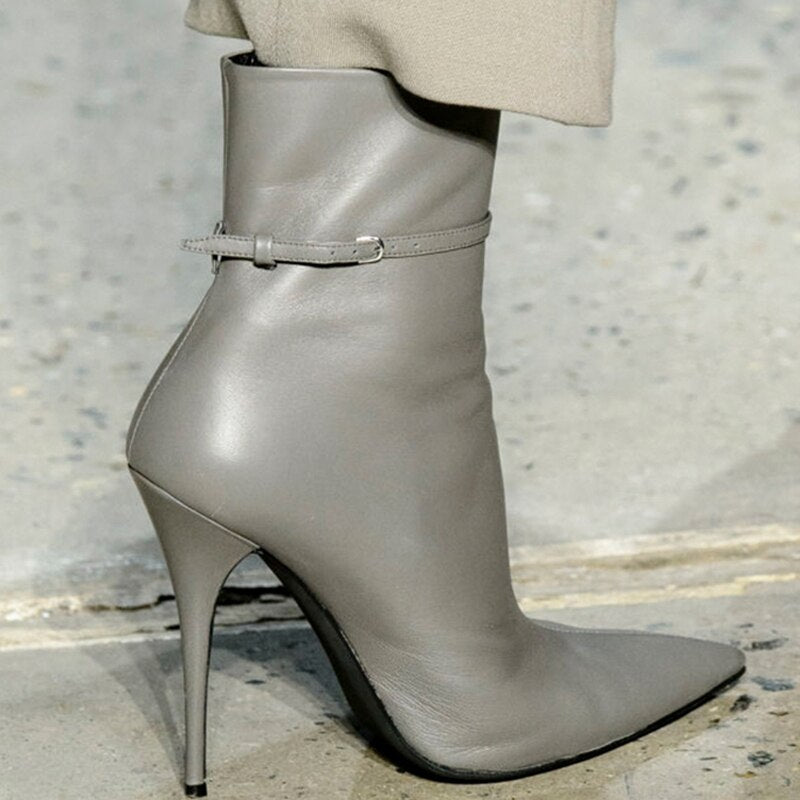 Casual Office Shoes For Ladies 2020 New Arrivals Grey  Color Matte Leather Fashion Short Boots Match Everything Heel 10 cm Shoes