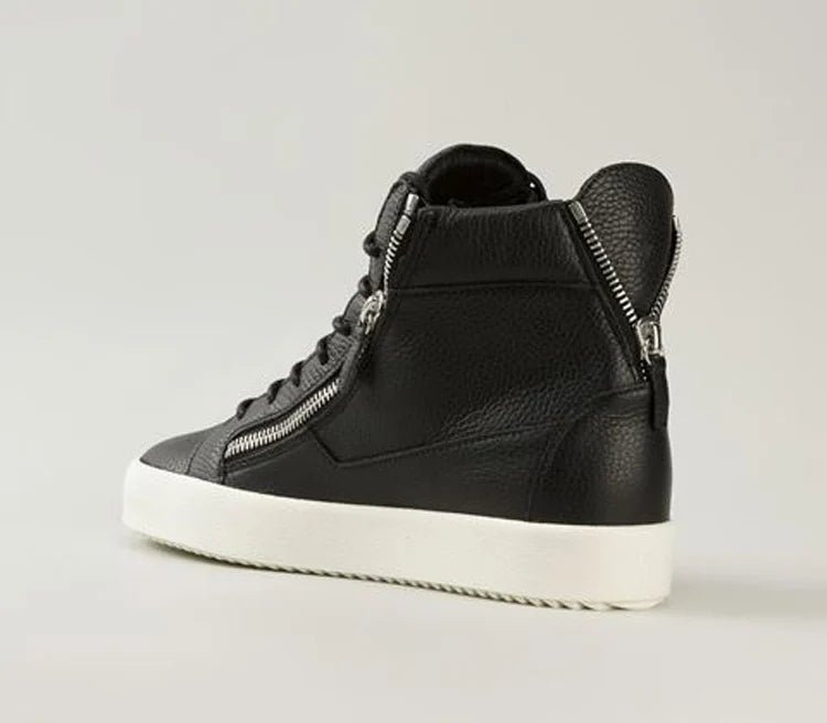 Celebrity Fashion Stars Men Vulcanize Shoes Men Spring Autumn Black PlatformSneakers Lace-up High Top Kanye Shoes Side Zipper