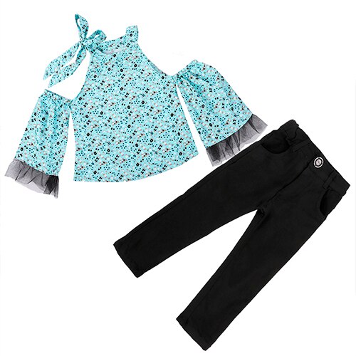 Fashion Style for girls of Chiffon long sleeves Tops with Stars Printed  + jeans pants in autumn sets children's clothes ST316