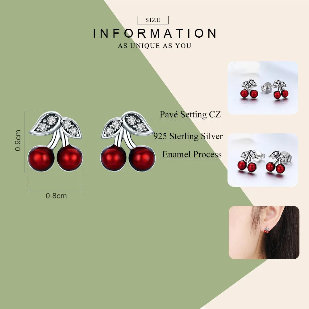 2019 Hot Fashion 925 Sterling Silver Summer Cherry Clear CZ Stud Earrings For Women Authentic Original Silver Jewelry FIE404