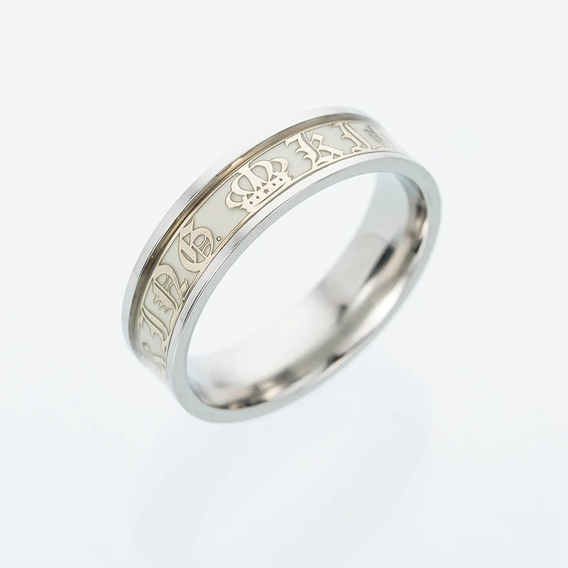 Luminous Stainless Steel Couple Ring Golden Crown Her King His Queen husband and wife Jewelry Anniversary Gift