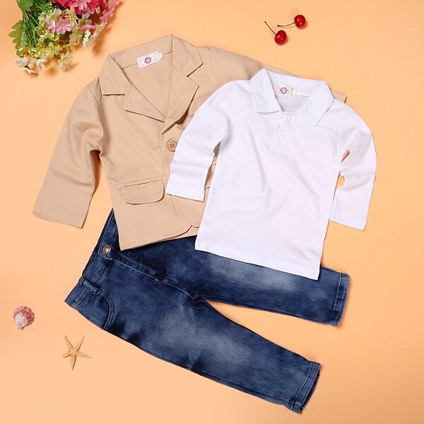 Random Clothes Boy Sets Gentleman Costume Toddlers Boys Clothes Set 3 pcs. Coat+Long Sleeve+Pants Children Boy Clothes Set