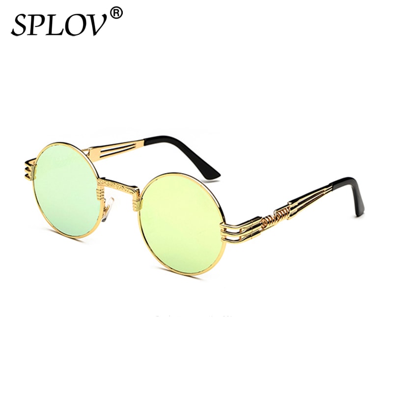 SPLOV New Fashion Retro Steampunk Round Metal Sunglasses for Men and Women Double Spring Leg Colorful Eyewear UV400