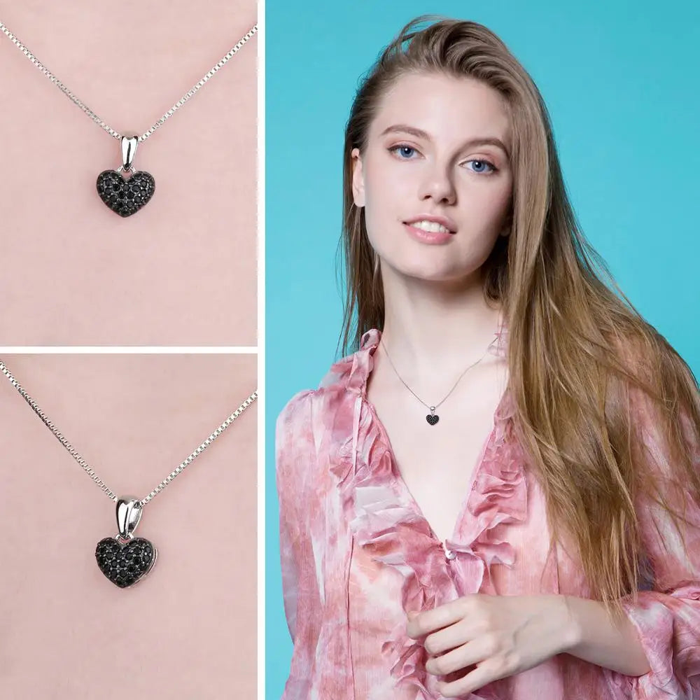 JewelryPalace Heart Love Natural Black Spinel Gemstone 925 Sterling Silver Pendant Necklace for Women Fashion Jewelry No Chain